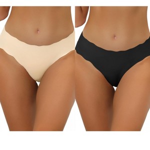 Allegra K Women's Unlined No-Show Stretch Laser Cut Solid Invisible Brief 2 Packs - 1 of 4