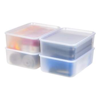 Iris 19, 32, and 53 Quart Stack & Pull Box, Clear with Black Handles, Nestable and Stackable