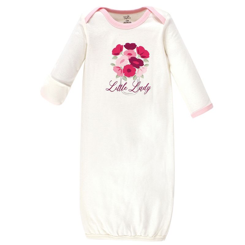 Touched by Nature Baby Girl Organic Cotton Long-Sleeve Gowns 3pk, Petals, 0-6 Months, 5 of 6