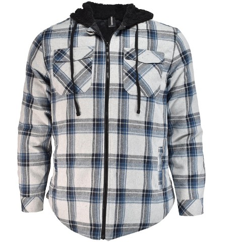 Burnside Men's Zip Front Lined Flannel Hoodie | Gray & Blue Plaid X-Large
