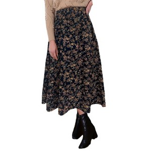 Women's High Waist A-Line Maxi Skirt with Elastic Waistband - Floral Print Boho Long Skirt - 1 of 4