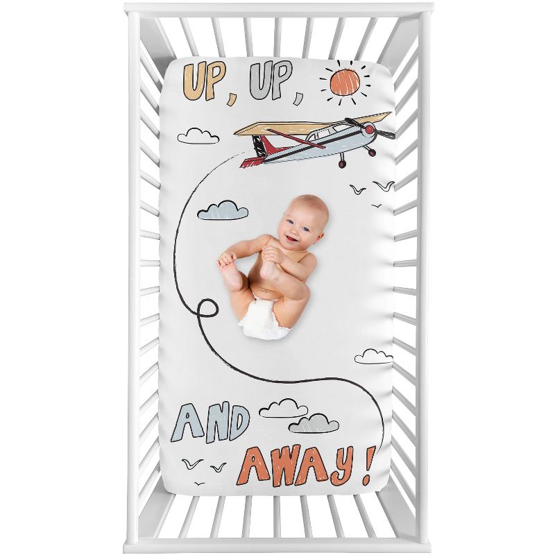 Sweet Jojo Designs Boy Photo Op Fitted Crib Sheet Airplane Red Blue and Grey, 1 of 6