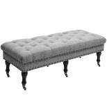 HOMCOM Mobile Upholstered Bench Rolling Button-Tufted Fabric Accent Ottoman with Nailhead Trim & Wheels