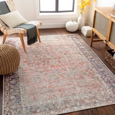 Kemer Red and Gray Washable Flat Woven Synthetic Rug