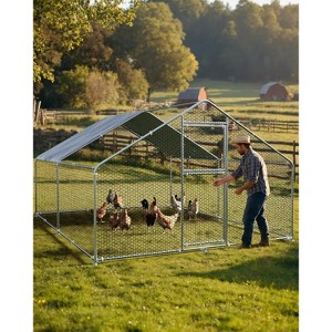 Large Metal Chicken Coop, Chicken Run for 6/10 Chickens, Outdoor Walk in Poultry Cage with Waterproof and Anti-UV Cover, 6.6 x 9.8 x 6.6 ft - 1 of 4