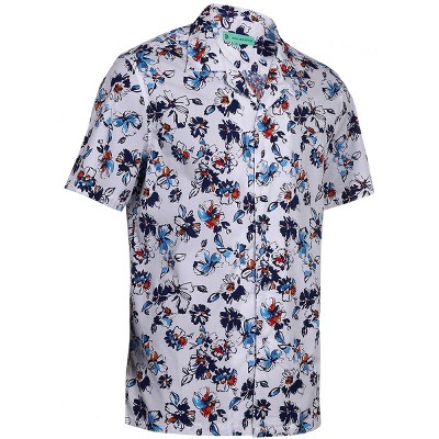 Mio Marino - Men's Short Sleeve Hawain Shirt - Indigo On Alabaster ...