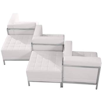 Emma and Oliver White LeatherSoft 5 Piece Chair & Ottoman Set