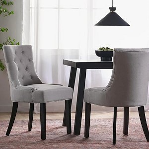 Dining Chairs Set of 2, Upholstered Side Chairs with Tufted Back and Wood Legs, Contemporary Kitchen Dining Room Chairs - 1 of 4
