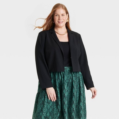 Women s Cropped Blazer Ava Viv Black 3x Target