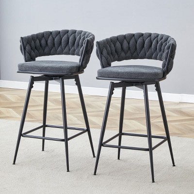 Set of 2 Swivel Counter Height Stools with Breathable Cushions, Seats with Back, Metal Legs, Modern Chairs for Kitchen or Bar-Maison Boucle