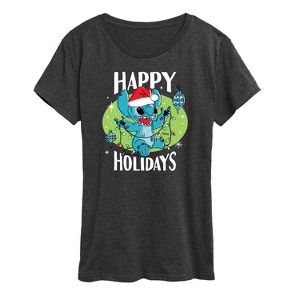 Women's - Lilo and Stitch - Happy Holidays Christmas Short Sleeve Graphic T-Shirt - 1 of 4