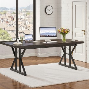 MAYEERTY Wood Dining Table, Farmhouse 70.8" Kitchen Table for 6 People - 1 of 4