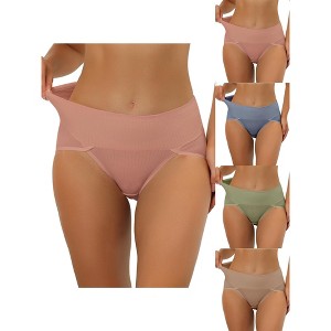 Allegra K Women's Ribbed High Waist Tummy Control Available 5 Packs in Plus Size Briefs - 1 of 4