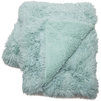 Turquoise Faux Fur Reversible Throw Blanket 50" x 65"