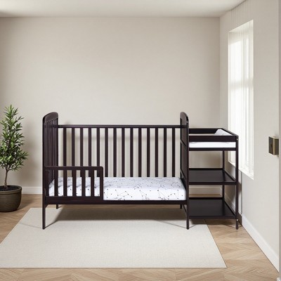 FURNIinspire Cribs Convertible Crib Baby Crib Baby Bed, Toddler Crib Changer Combo, 3 In 1 Crib Nursery Cribs For Bedroom, Black, 70.5"*30.5"*41.75"