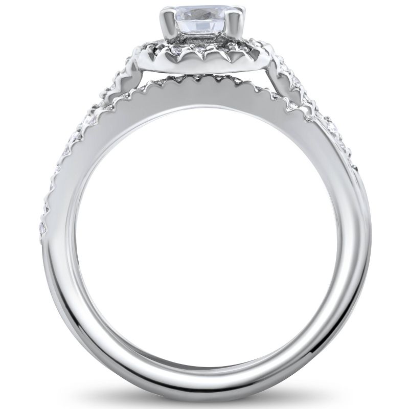 Pompeii3 3/4ct Diamond Halo Wedding Engagement Ring Set 10K White Gold, 3 of 5