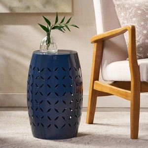 Syemin Patio End Tables, Stylish End Tables for Indoor and Outdoor Use, Ideal for Gardens, Backyard, Special Design, Blue, 12.25"*12.25"*17.75" - 1 of 4