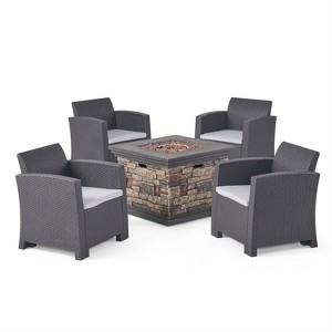Christopher Knight Home Rosedale Outdoor Polypropylene and Lightweight Concrete 4 Seater Chat Set with Fire Pit - 1 of 4