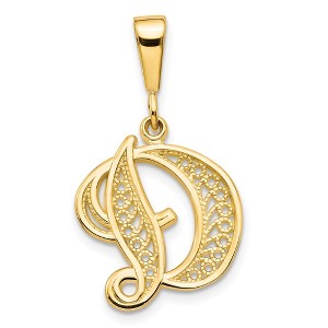 Black Bow Jewelry 14k Yellow Gold, Maci Collection, LG Filigree Script Initial D Pendant - 1 of 4