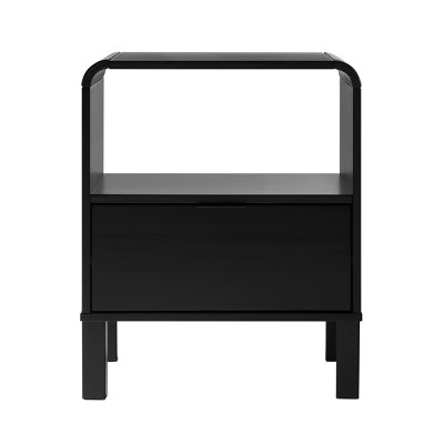 GlasFlength Nightstands Modern Nightstand Bedroom Nightstand Bedside Table with Drawer Open Shelf for Living Room, Black, 19.63"*15.75"*24"