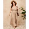 Plus Size Women's Cross V Neck Flutter Sleeve Dress with Belt High Slit Flowy Summer Maxi Dress - 3 of 4