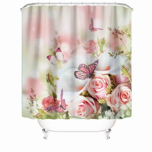 Diagonal Flowers And Butterflies Shower Curtains for Bathroom Waterproof Fabric Bath Curtain Durable Soft Stylish Bathroom Decor 72x72 Inch - 1 of 1