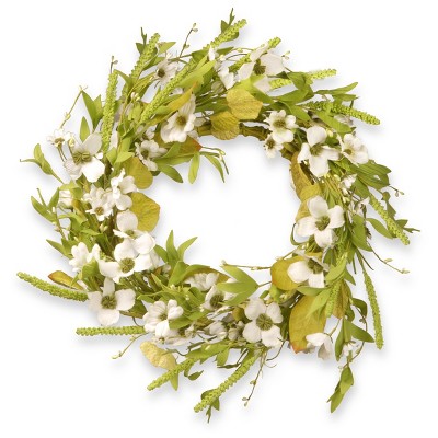 Artificial Dogwood Wreath White 22" - National Tree Company