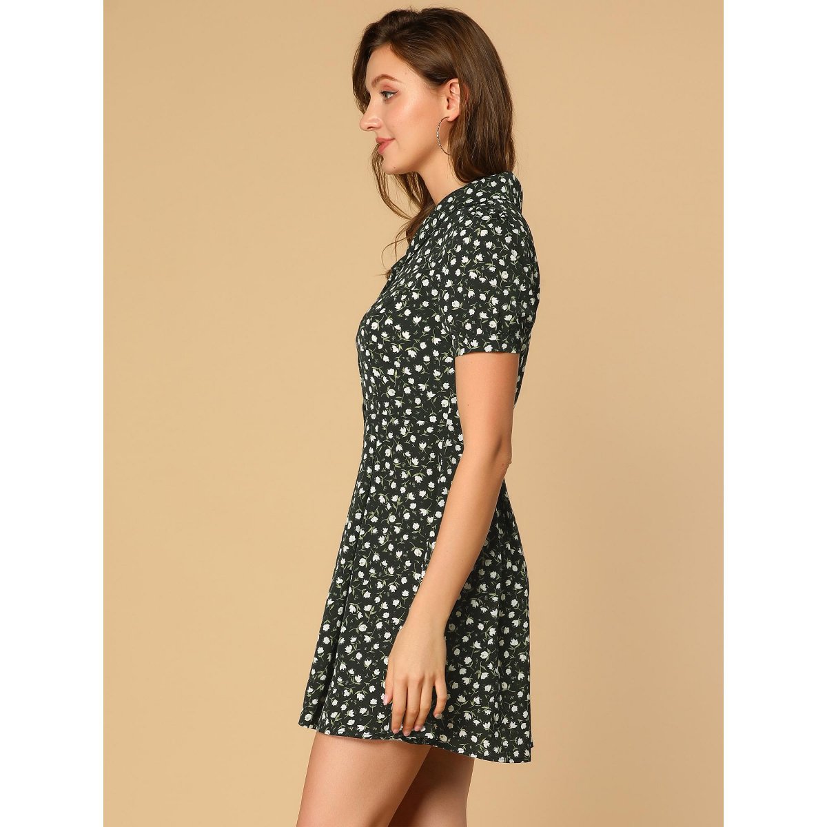 Женские платья INSPIRE CHIC Women's V Neck Short Sleeve Button Front Summer Floral Shirt Dresses Black Large — фото 4
