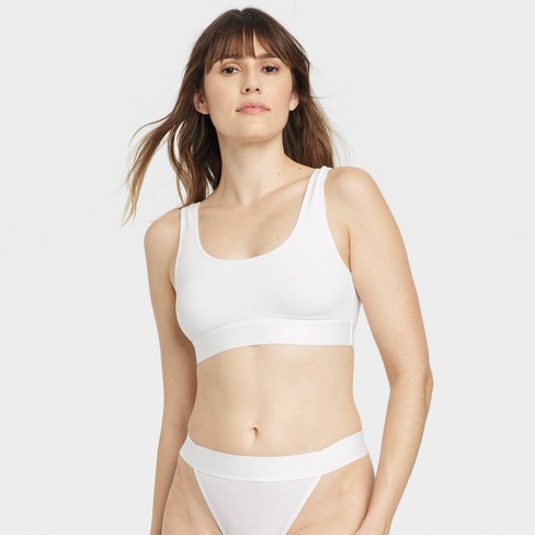 Women's Cotton Stretch Unlined Scoop Bralette - Auden™ White L