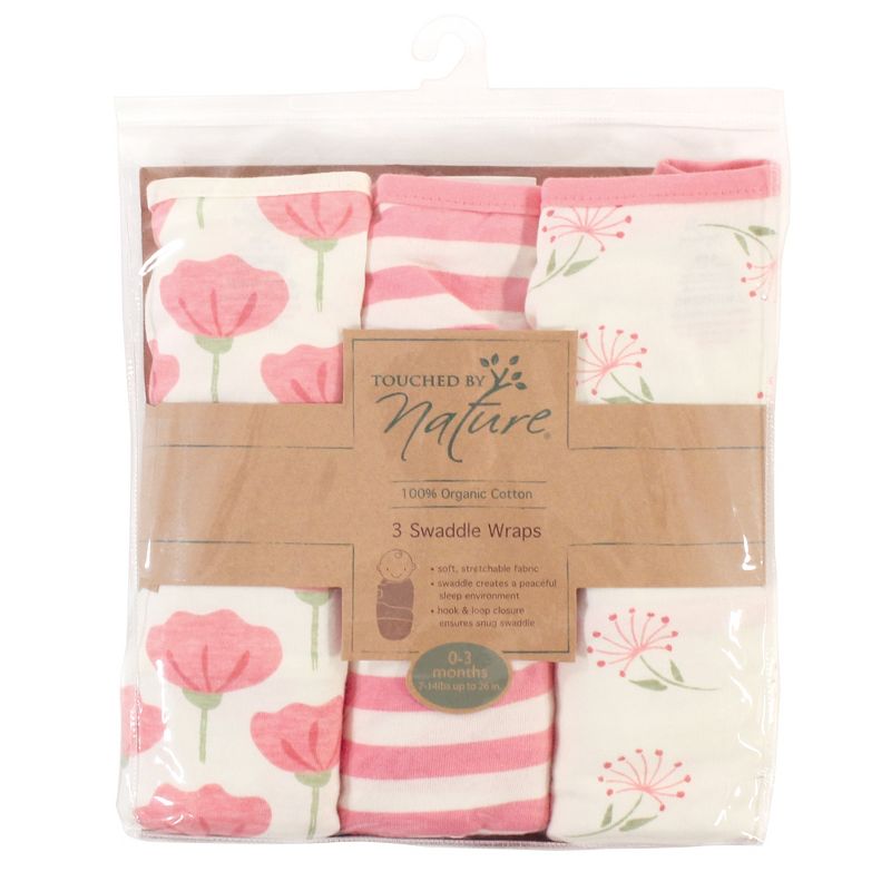 Touched by Nature Baby Girl Organic Cotton Swaddle Wraps, Tulip, 0-3 Months, 2 of 3