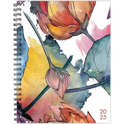 Willow Creek Press Watercolor Flora 2025 6.5"x8.5" Softcvr Weekly Planner: Spiral Binding, Blue, All Ages, Paper