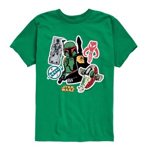 Boys' - Star Wars - Boba Fett Stickers Short Sleeve Graphic T-Shirt - 1 of 4
