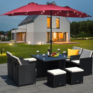 Costway 15Ft Patio Double-Sided Solar LED Market Umbrella Crank Base Beige/Tan/Orange/Burgundy/Gray/Turquoise - 1 of 4
