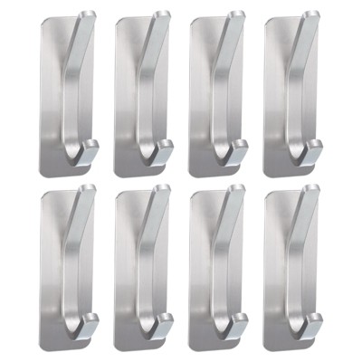 Unique Bargains Stainless Steel Self Adhesive Double Hook Wall Mounted Hanger