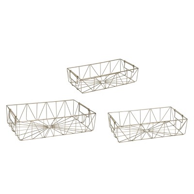 Transpac Metal 16 in. Gold Seasonal Geometric Basket Set of 3