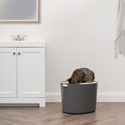 Dark Gray and White Round Top Entry Cat Litter Box with Scoop