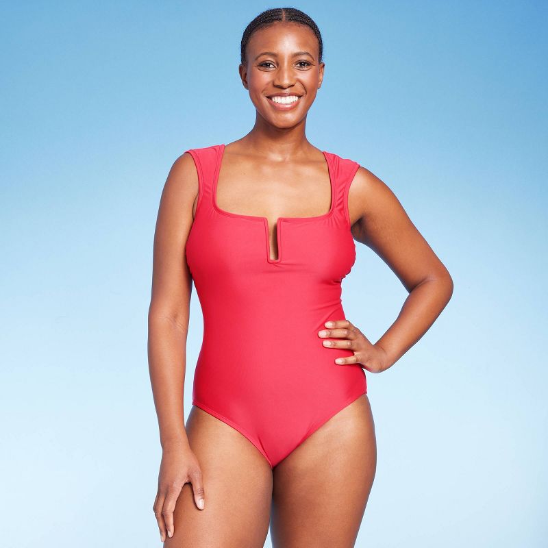 Women's Full Coverage Tummy Control Cap Sleeve U-Wire One Piece Swimsuit - Kona Sol™ Red, 4 of 8