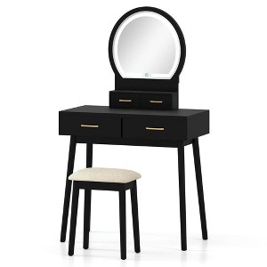 Resenkos Small Makeup Vanity Set - LED Lighted Mirror, Cushioned Stool, Dressing Table - - 1 of 4