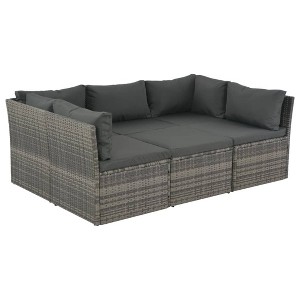vidaXL 4-Piece Patio Lounge Set - Outdoor Poly Rattan Furniture with Cushions, Weather-Resistant, Easy Assembly - Perfect for Garden, Patio - Gray - 1 of 4