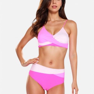 Anna-Kaci Swim Women's Colorblock Bikini Set with Crisscross Wrap Top and High Waist Bottoms - 1 of 4
