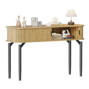 Fluted Console Table with Storage - Wood Sofa Table with Sliding Door, Entryway Table with Storage Space for Living Room, Couch, Hallway, Foyer - 1 of 4
