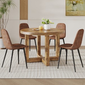 XIYUYEU Round Dining Table Set for 4 Modern Practical Wooden MDF Dining Table with 4 Chairs - 1 of 4