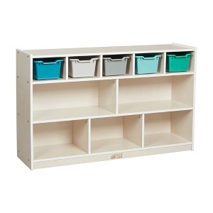 ECR4Kids 5+5 Mobile Storage and Tray Cabinet with 5 Scoop Front Bins, White Wash - 1 of 4