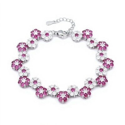 Anna-Kaci Women's Crystal Flower Bracelet with Rhinestone Accents and Linked Floral Design - Rose Gold