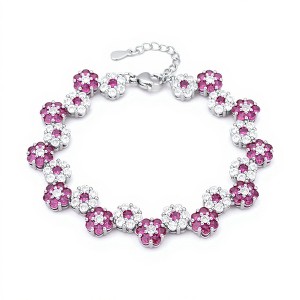 Anna-Kaci Women's Crystal Flower Bracelet with Rhinestone Accents and Linked Floral Design - Rose Gold - 1 of 4