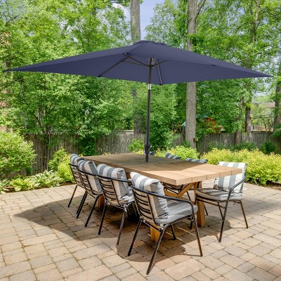 Navy Blue Rectangular Steel Patio Umbrella with Crank and Tilt