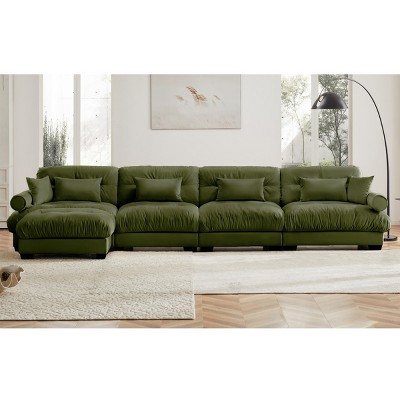 5 Pieces Sofa With Ottoman, 4 Seater Sectional Sofas Large With Waist Pillow And Throw Pillows, Large L Shape Sofa For Living Room-Cuddlewood