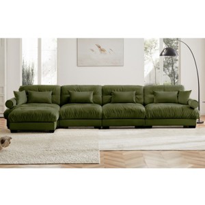 5 Pieces Sofa With Ottoman, 4 Seater Sectional Sofas Large With Waist Pillow And Throw Pillows, Large L Shape Sofa For Living Room-Cuddlewood - 1 of 4