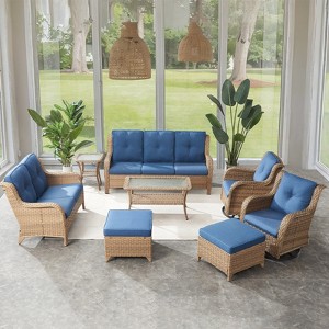 Belord 8PCS Outdoor Patio Furniture Set, All Weather Outdoor Conversation Set with Sofa, Loveseat, Swivel Patio Chair, Coffee Table and Side Table - 1 of 4