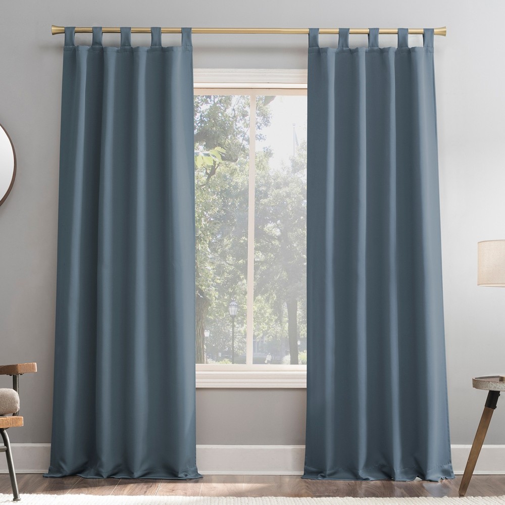 40"x95" Sun Zero Blackout Kenneth Energy Saving Tab Top Curtain Panel Denim Blue: Thermal Insulated, Noise Reduction
